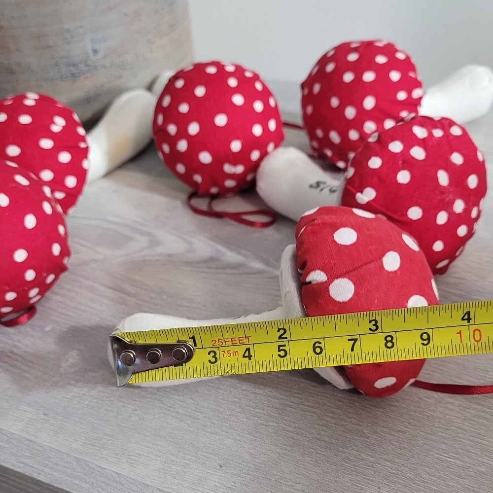 Handmade Red and White Polka Dot Mushroom Ornaments Set Of 6 - Picture 3 of 3